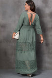 Plus Size Tied V-Neck Smocked Crochet Maxi Dress