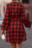 Plaid Tie Waist Balloon Sleeve Mini Dress