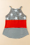 Star and Stripe Color Block Curved Hem Tank