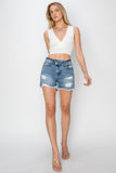 RISEN Stepped Waist Frayed Denim Shorts