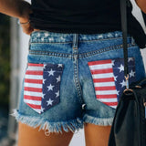 US Flag Distressed Denim Shorts