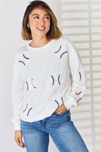 Sequin Ball Round Neck Dropped Shoulder Sweatshirt