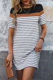 Striped Round Neck Short Sleeve Mini Dress