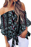 Tied Printed Off-Shoulder Half Sleeve Blouse