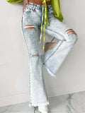 Distressed Raw Hem Flare Jeans