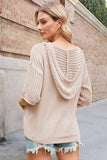 Openwork Drawstring Hooded Half Sleeve Knit Top