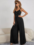 Decorative Button Spaghetti Strap Wide Leg Jumpsuit