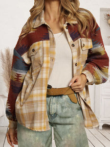 Plaid Geometric Dropped Shoulder Jacket