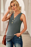 Ribbed Buttoned V-neck Tank