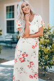 Floral Side Slit Cuffed Sleeve Midi Dress