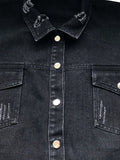 Raw Hem Collared Neck Long Sleeve Denim Jacket