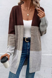 Color Block Open Front Rib-Knit Longline Cardigan