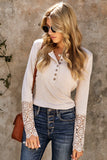 Crochet Lace Hem Sleeve Button Top