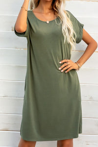 Scoop Neck Short Sleeve Pocket Dress