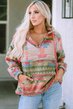 Printed Zip-Up Long Sleeve Hoodie