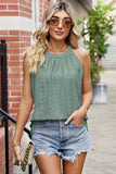 Eyelet Round Neck Sleeveless Top