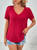 Lace Detail V-Neck Short Sleeve T-Shirt