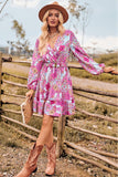 Printed Surplice Neck Long Sleeve Dress