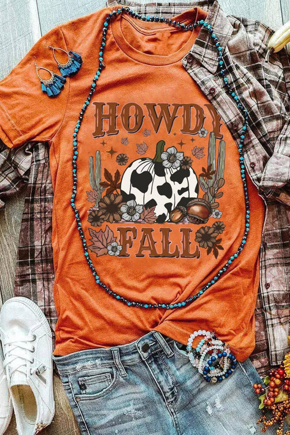 VVUE - Orange HOWDY FALL Western Pumpkin Graphic T Shirt