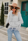 Ribbed Round Neck Fringe Detail Sweater