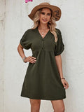 Half Button V-Neck Short Sleeve Dress