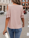 Eyelet V-Neck Cold Shoulder Blouse